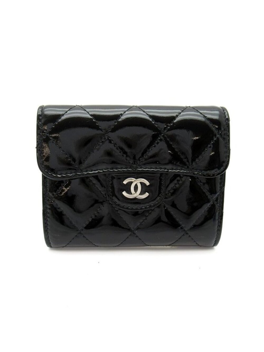 Chanel Quilted Coin Purse Patent Leather Black